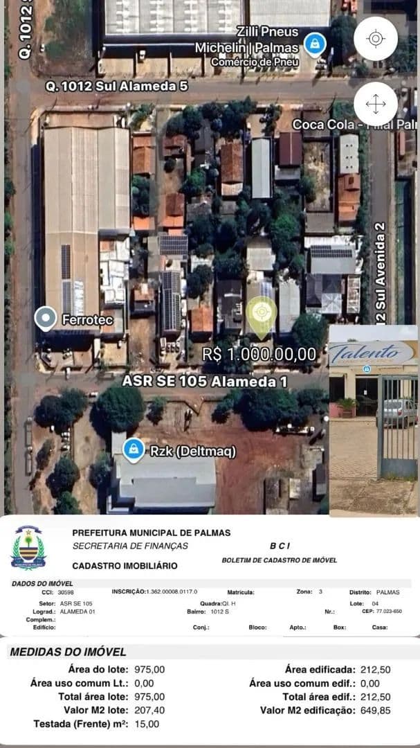 Galpão à venda na 1012 Sul em Palmas com 975 m² de terreno e 300 m² de área construída