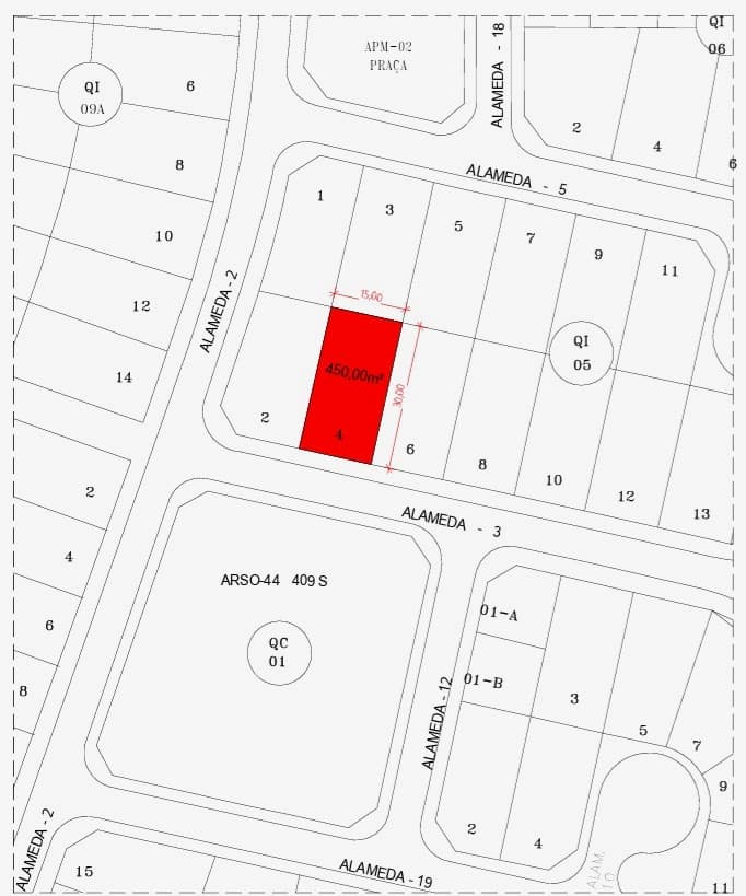 Lote plano de 450 m² à venda na 409 Sul – Palmas/TO